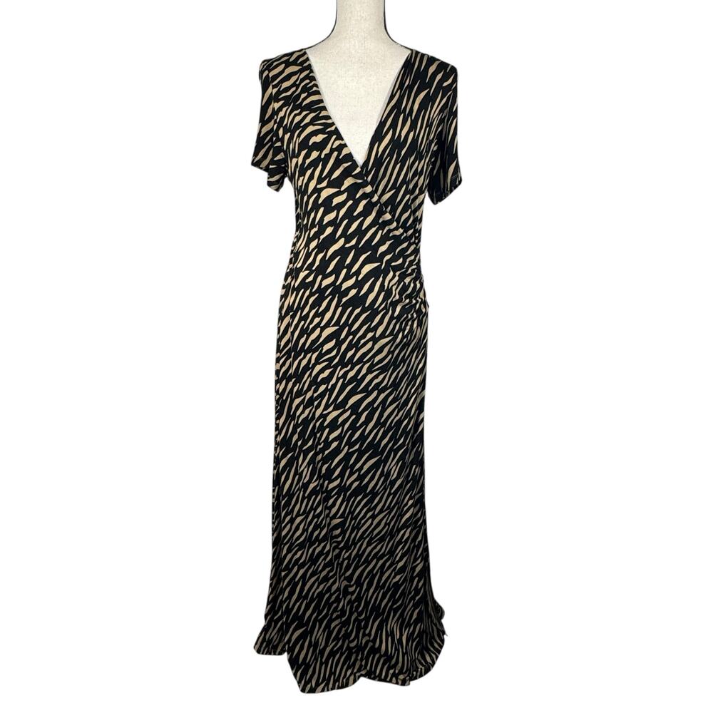 Soft Surroundings Large Maxi Dress Zebra Print Surplice V-Neck Stretch Side Slit